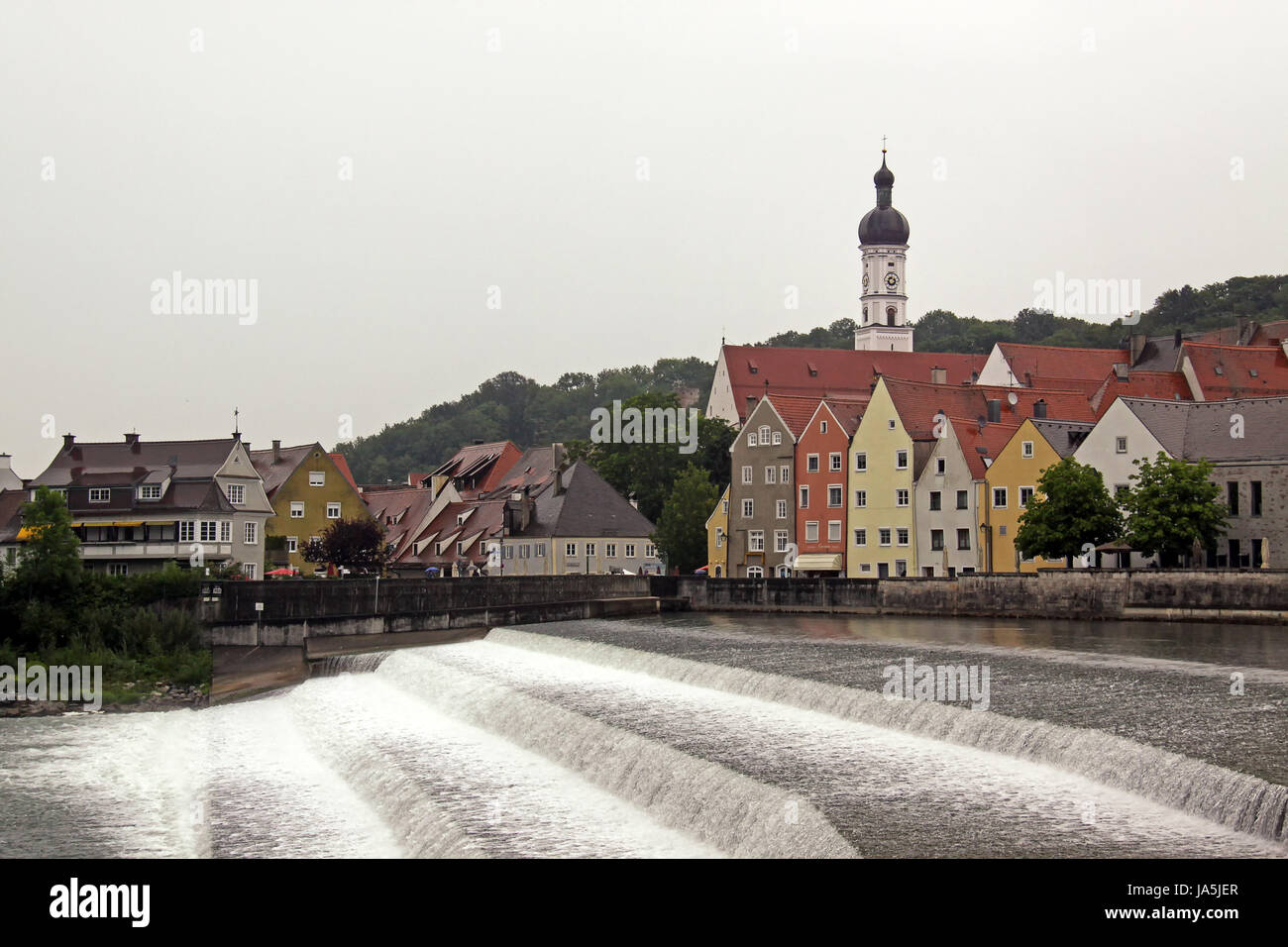 lechwehr with the old town of landsberg am lech Stock Photo