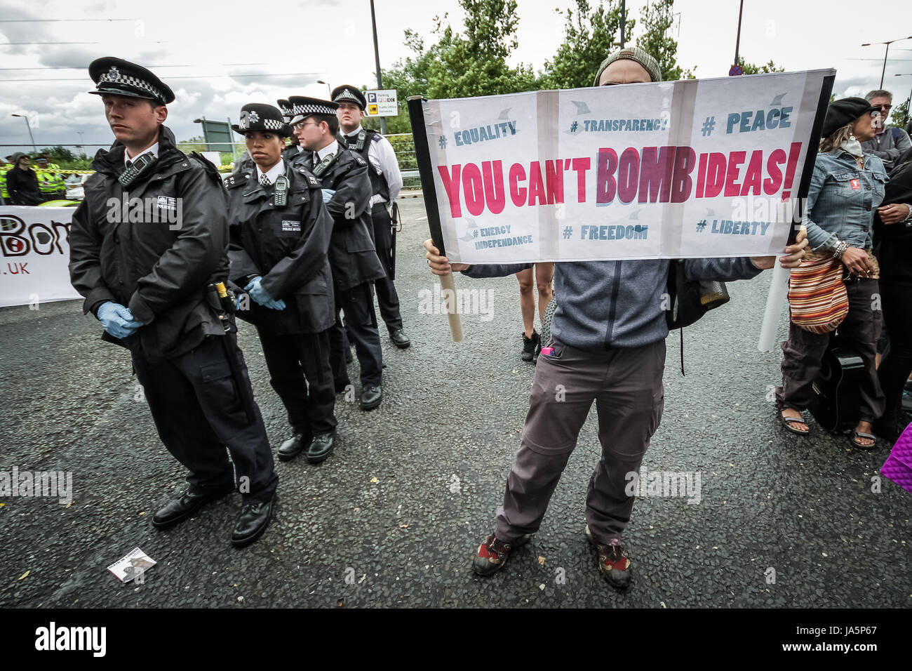 Stop the Arms Fair. Anti-war protest outside Excel Centre in east ...