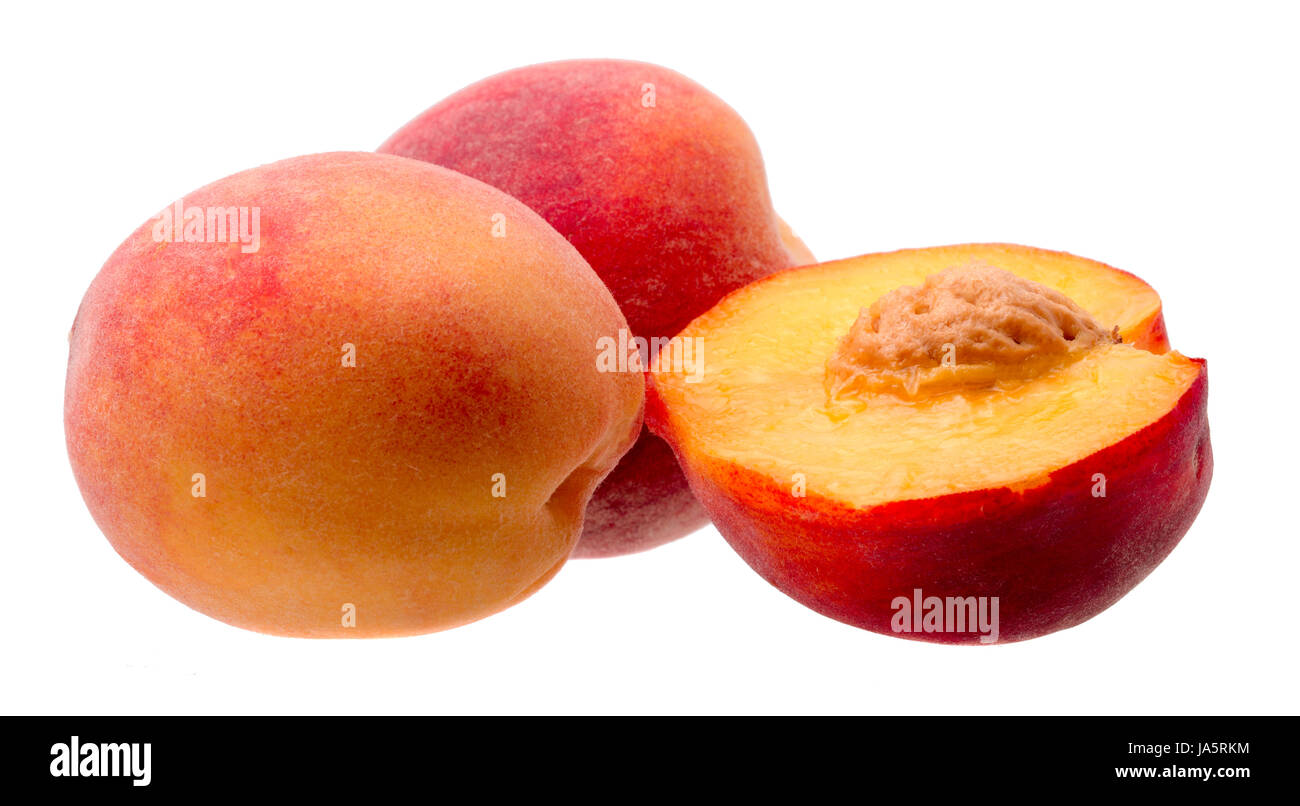 Ripe Peach Fruit Slice Isolated On White Background Stock Photo - Alamy