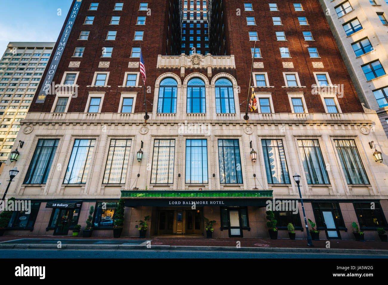 The exterior of the Lord Baltimore Hotel in downtown Baltimore ...