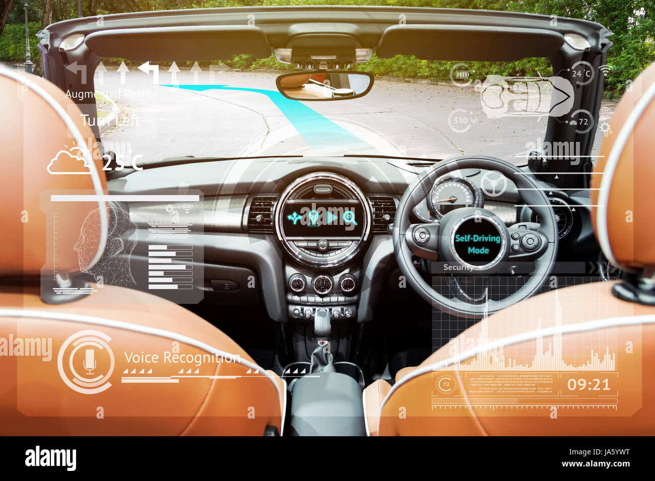 Smart car (HUD) and augmented reality navigation technology concept