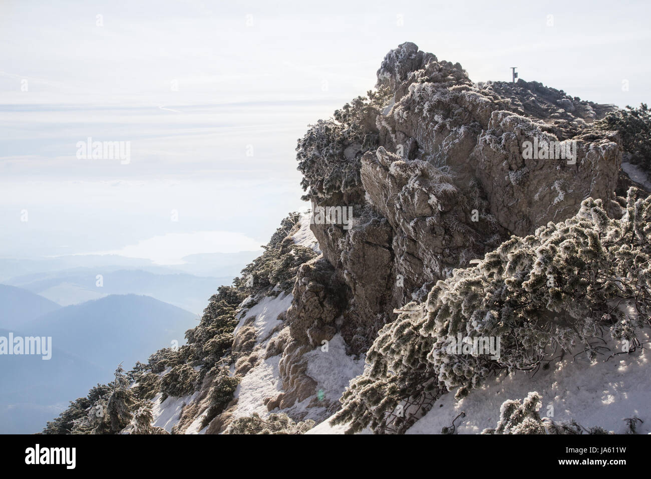 mountain peak summit in winter Stock Photo