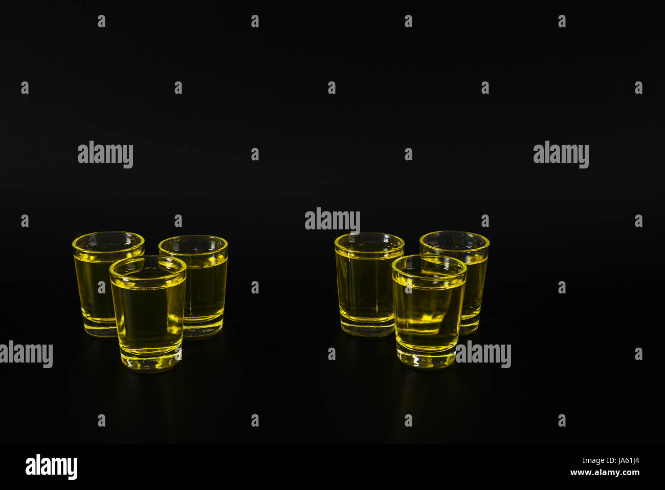 Set of green shots, green kamikaze, black background, party set, mix
