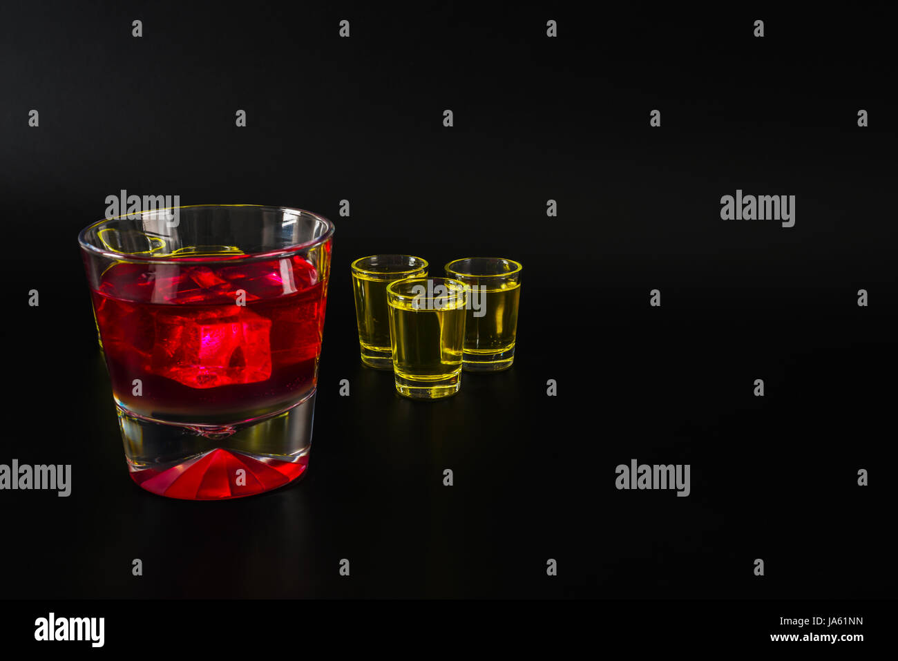 Set of green shots, green kamikaze, black background, party set, mix