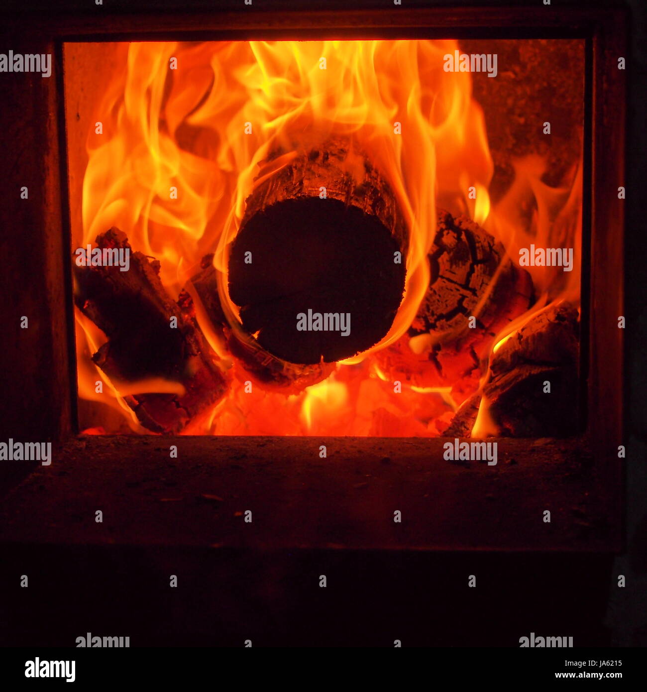 The Flames In The Firebox Burning Firewood The Firebox Of The