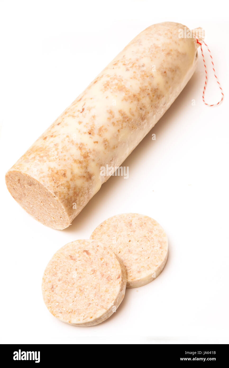 Traditional Scottish white pudding breakfast sausage made with pork and