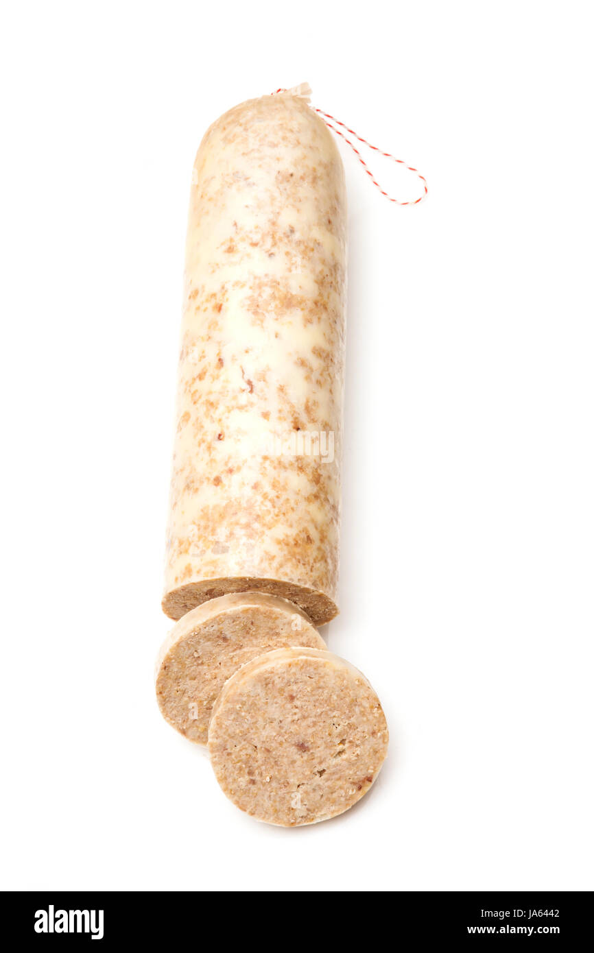 Traditional Scottish white pudding breakfast sausage made with pork and