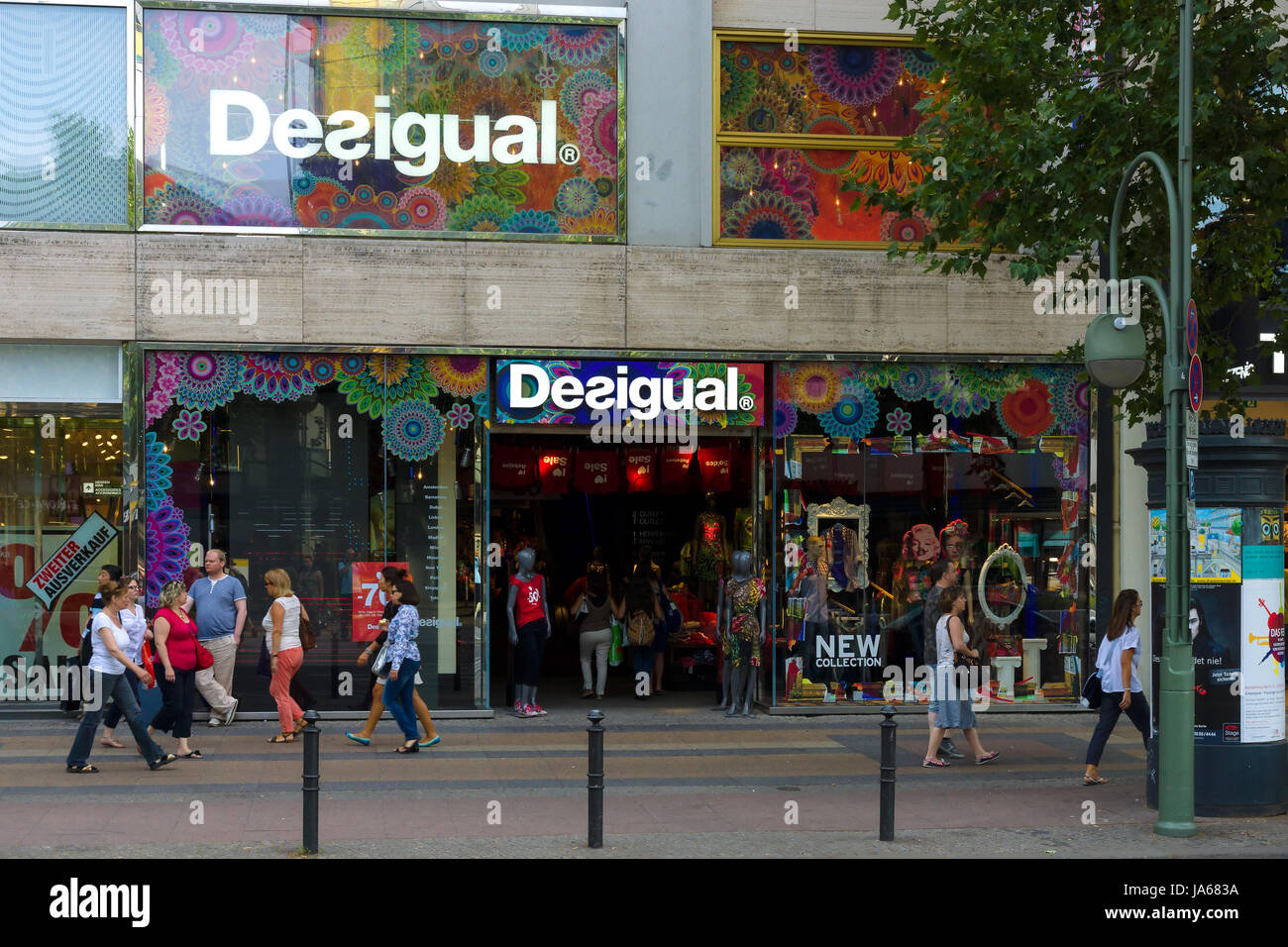 BERLIN - JULY 24: Desigual shop on Kurfuerstendamm. Desigual is a casual  clothing brand, which is noted for its patchwork designs, intense prints,  innovative graffiti art and flamboyant splashes of colour, July