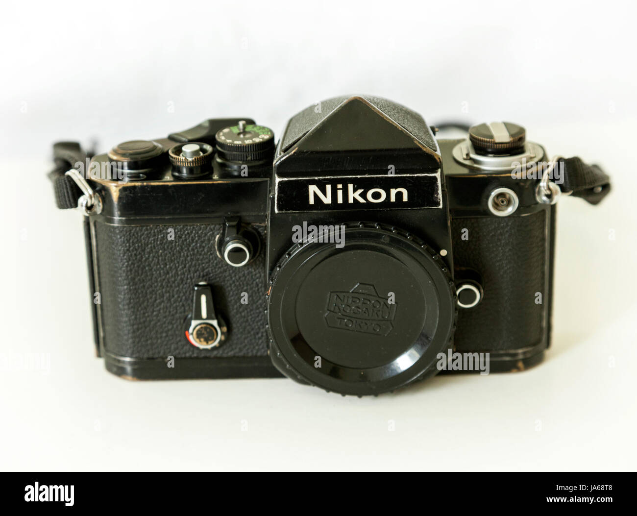 Nikon F2 camera body, battered and well used. Stock Photo