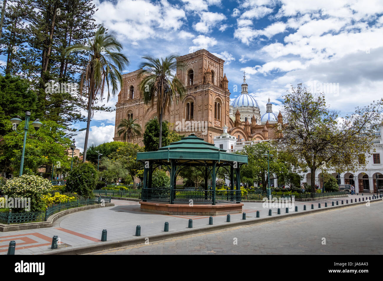Park Calderon and Inmaculada Concepcion Cathedral - Cuenca, Ecuador Stock Photo