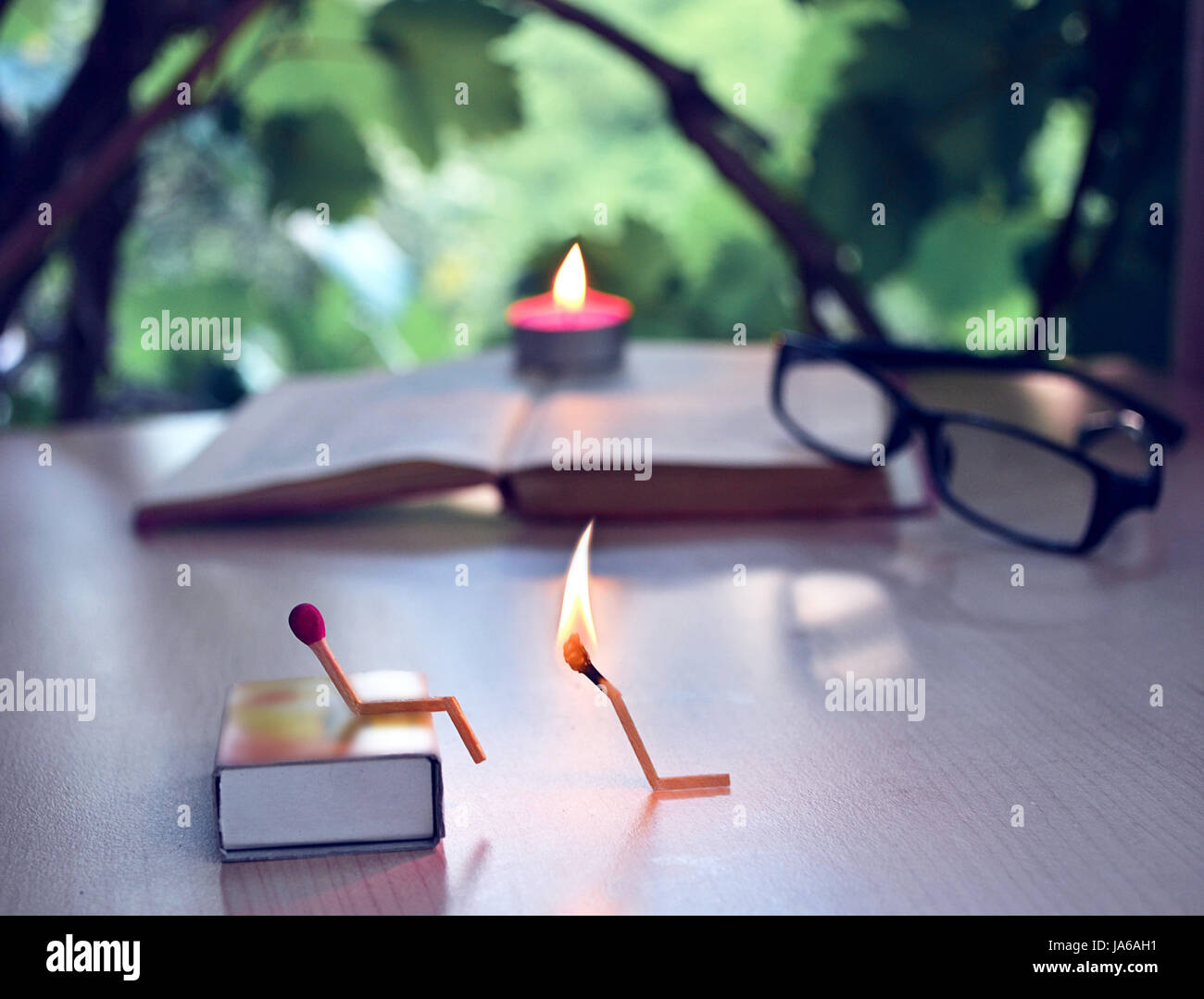 candle, spectacles, glasses, eyeglasses, fire, conflagration, match