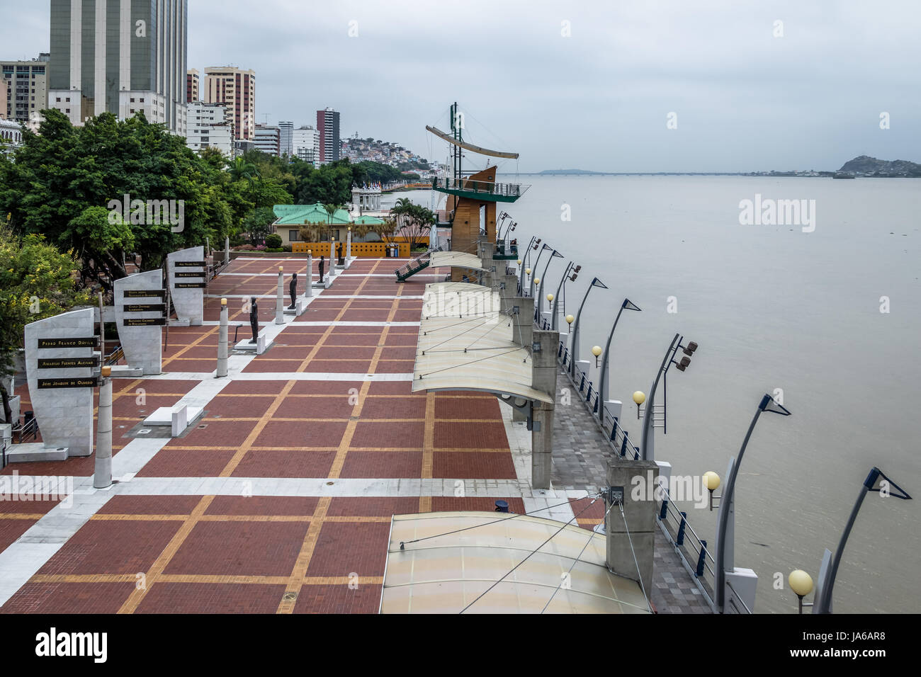 View of Malecon 2000 waterfront promenade - Guayaquil, Ecuador Stock Photo