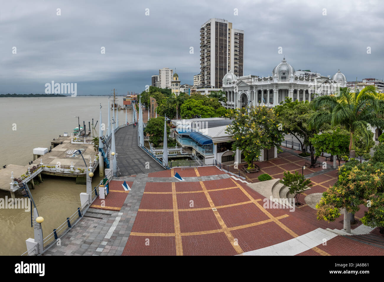View of Malecon 2000 waterfront promenade - Guayaquil, Ecuador Stock Photo