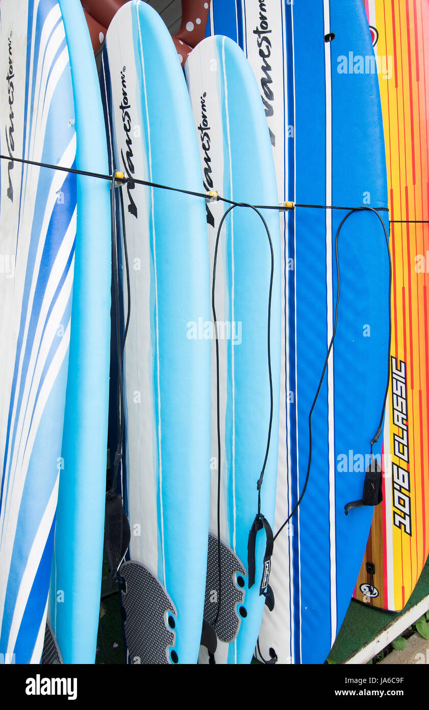 Hanalei Kauai Hawaii colorful surf board shop North Shore Stock Photo