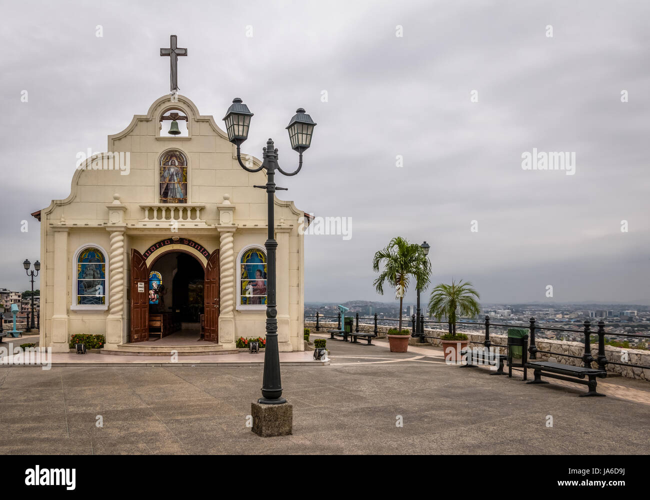 Santa Ana Church on top of Santa Ana hill - Guayaquil, Ecuador Stock Photo
