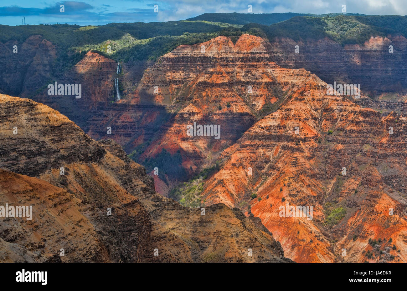 Kauai Hawaii scenic Waimea Canyon State Park red cliffs from above canyon Stock Photo