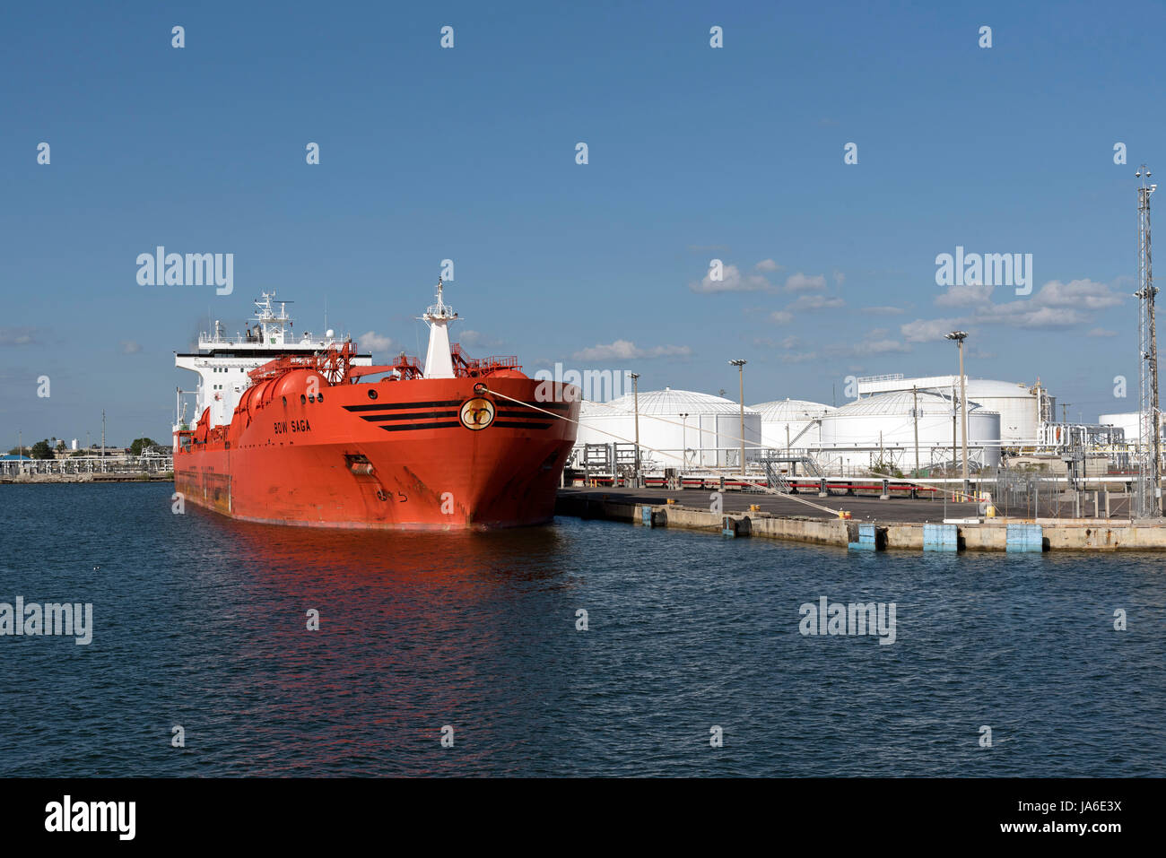 Port of Tampa Florida USA. The chemical tanker Bow Saga alongside the dock Stock Photo