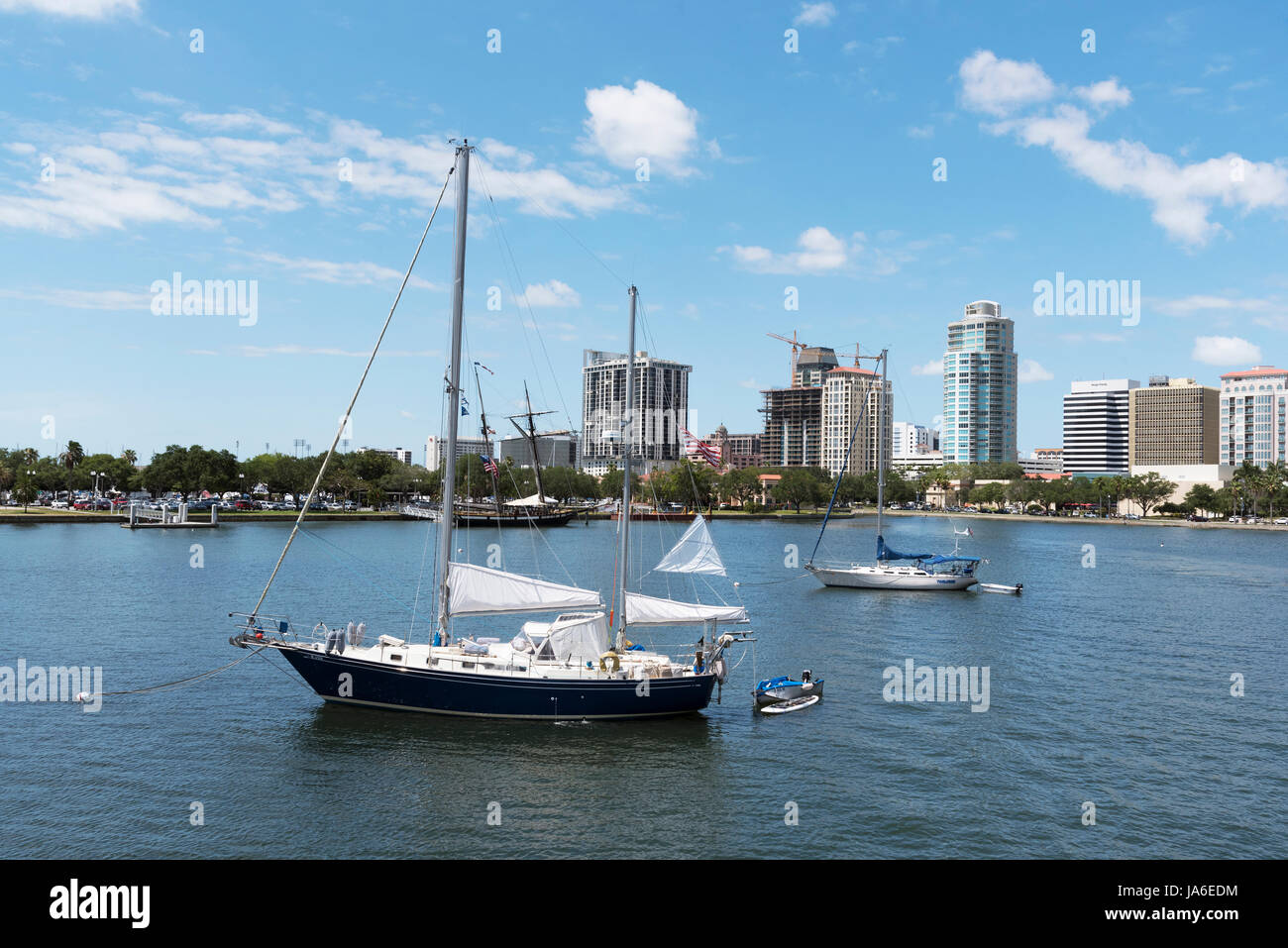 Yacht moored in the north yacht basin with a skyline view of St ...