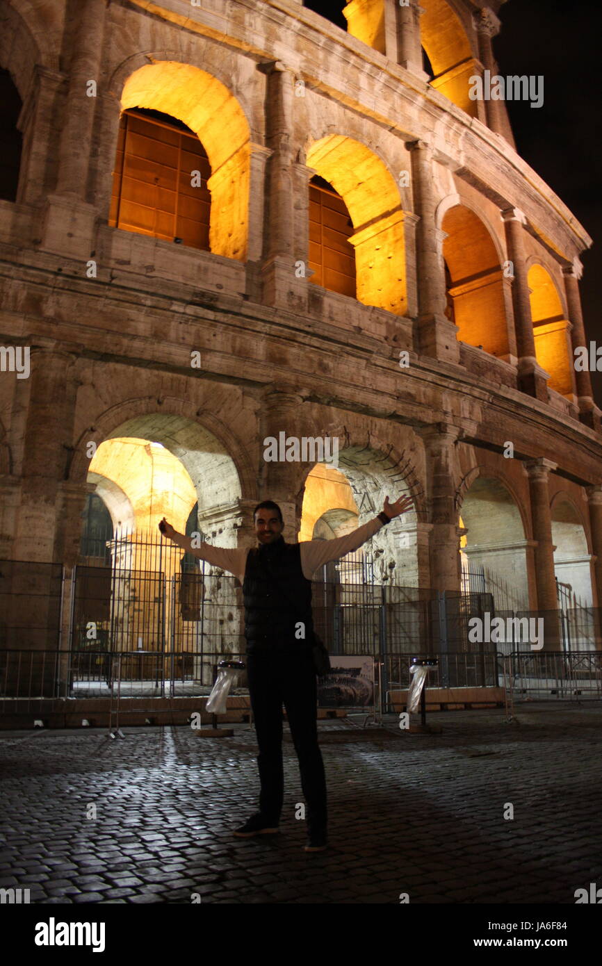 Italy Illuminated Colosseum at night Stock Photo