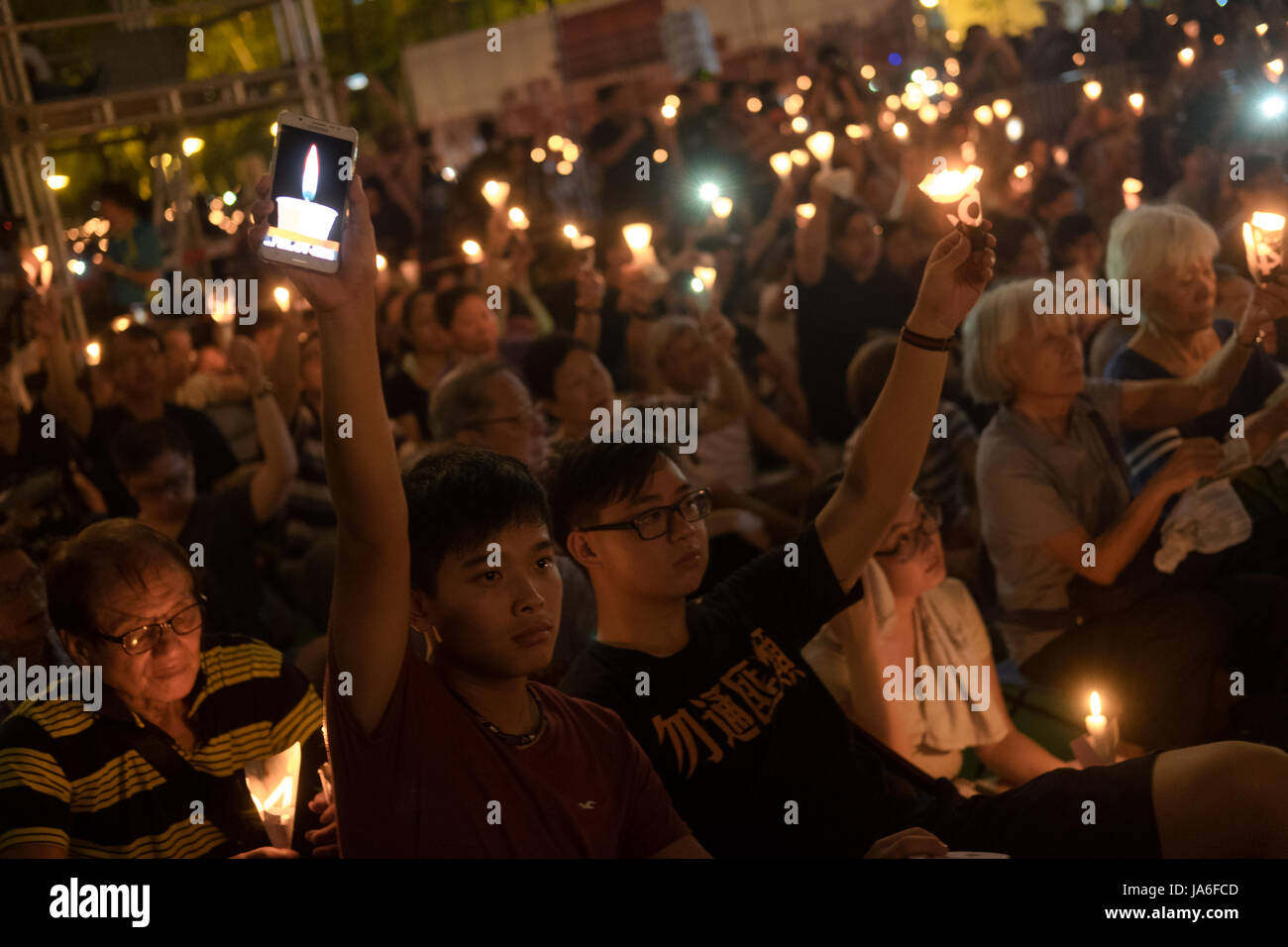 Hong Kong 04th June 2017 Tens Of Thousands Of People Attend An Annual Candlelight Vigil At