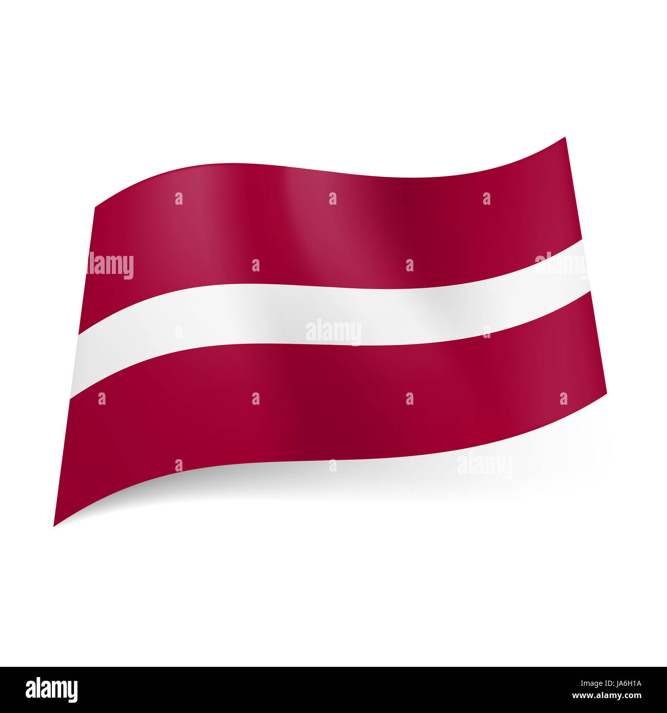 National flag of Latvia: narrow white stripe between dark red horizontal ones. Stock Photo