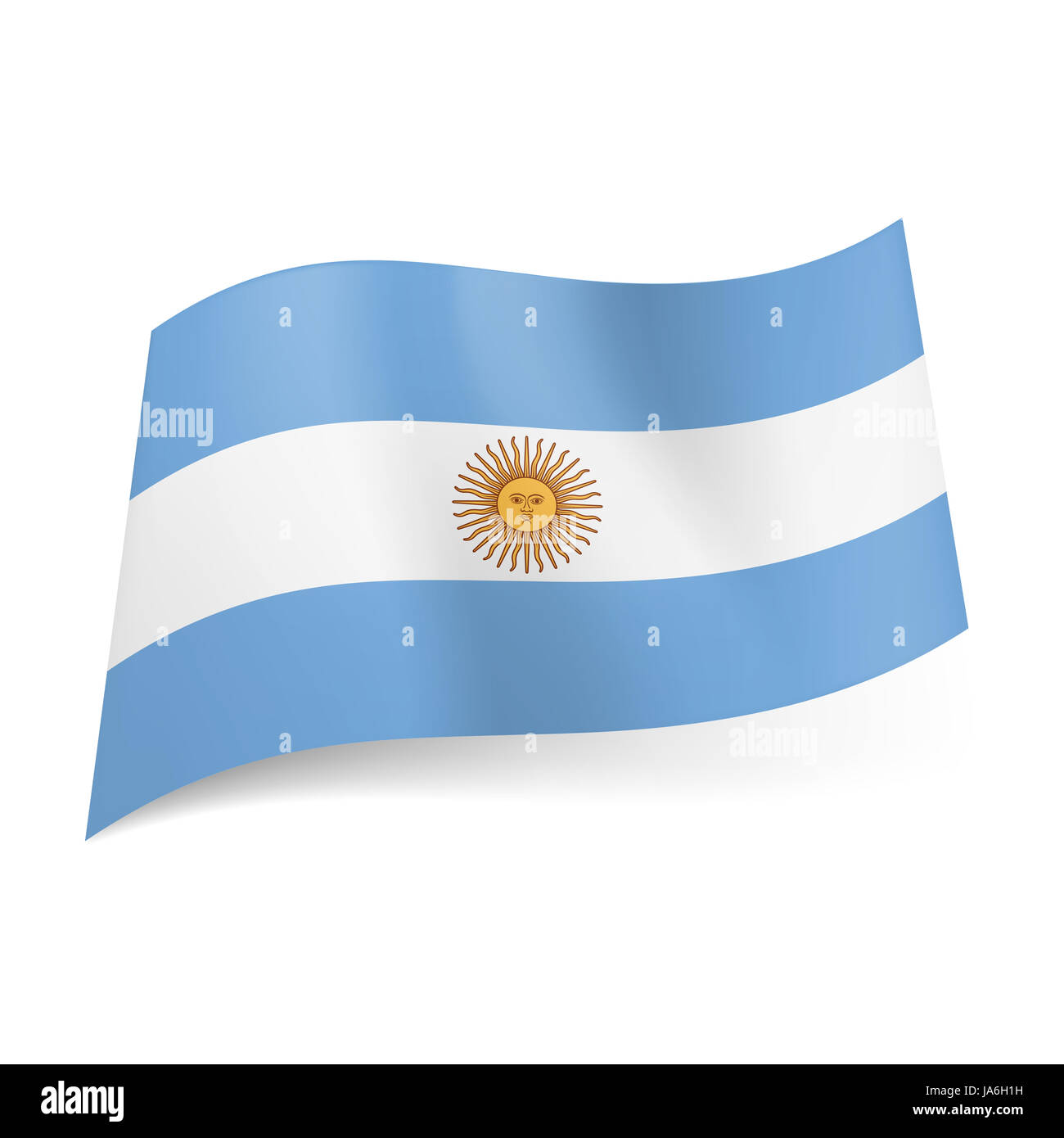 National flag of Argentina: central white stripe with sun between light blue Stock Photo - Alamy