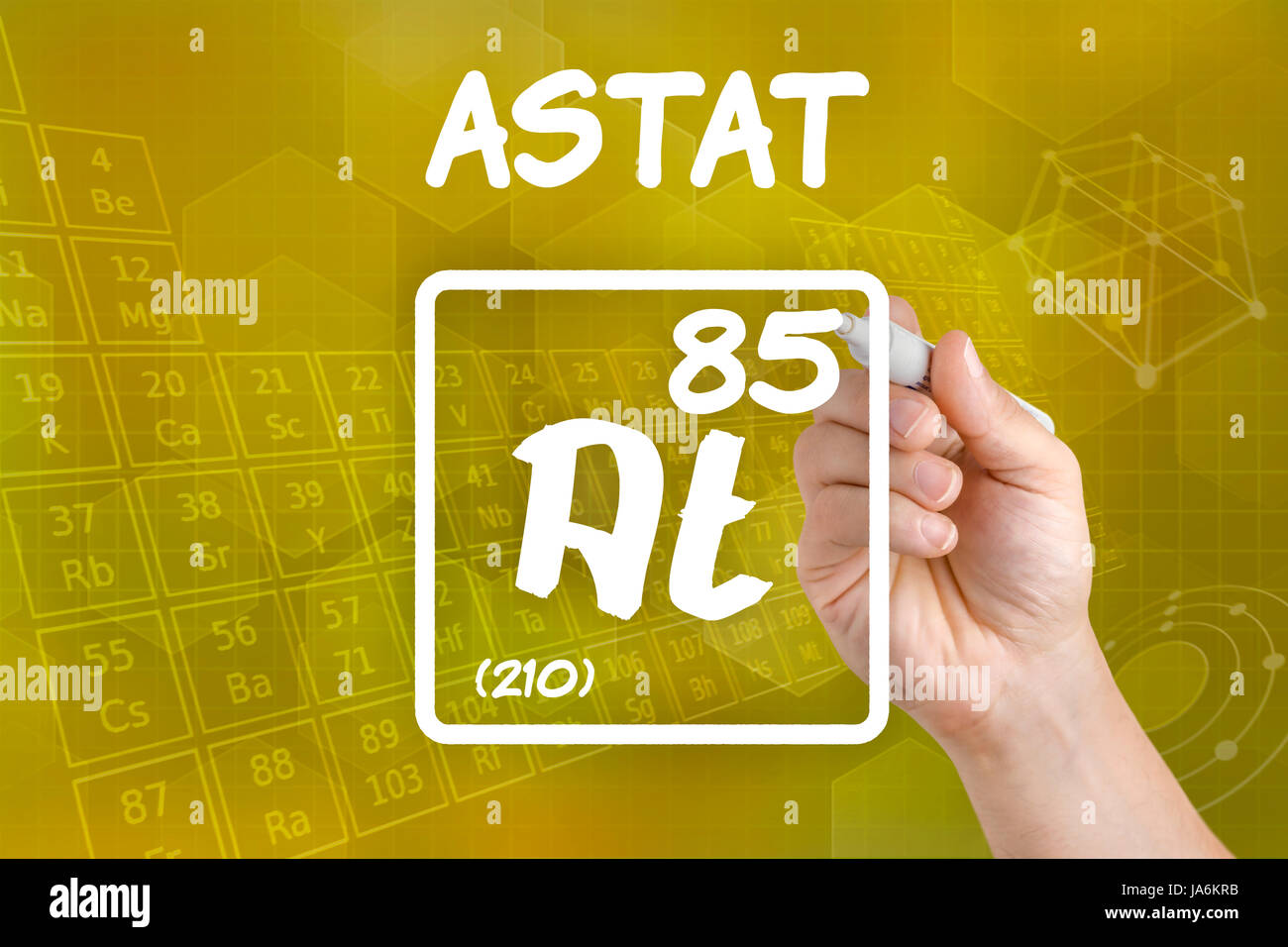 symbol of the chemical element astatine Stock Photo