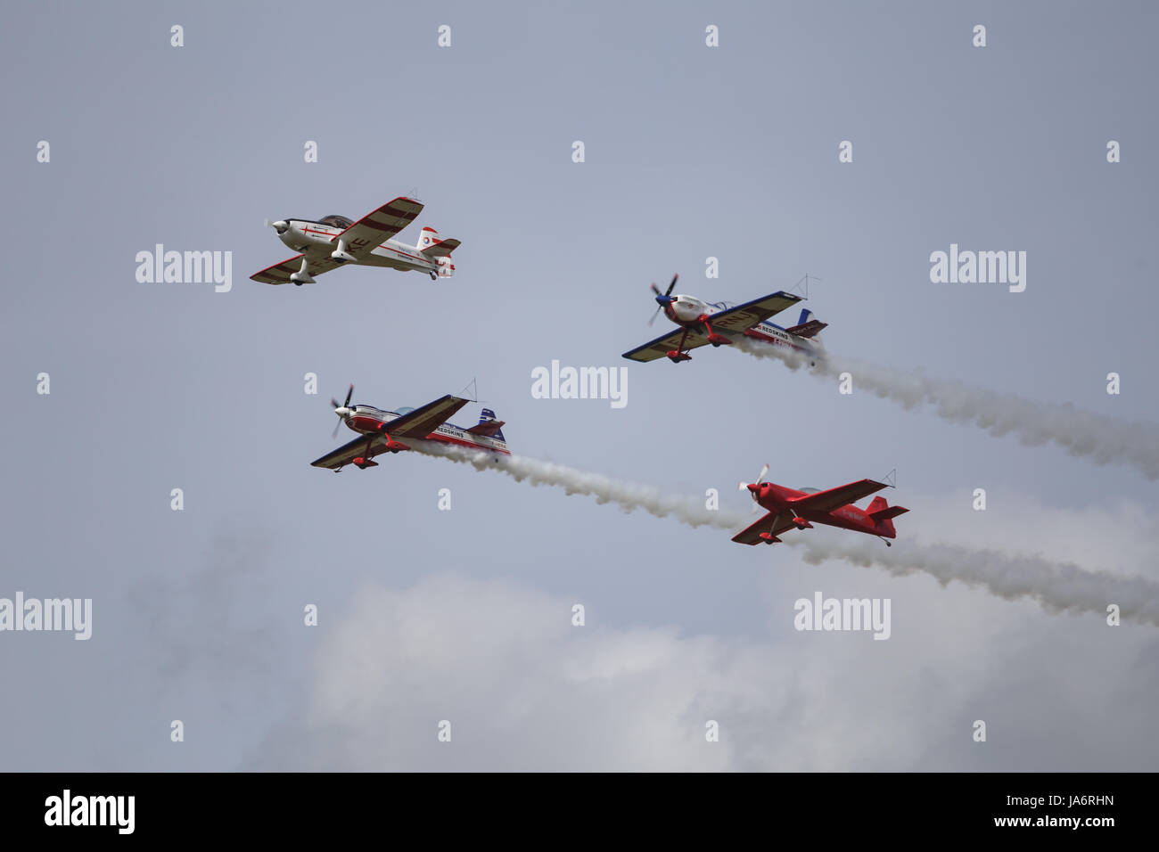 La Ferte Alais, France. 4th June, 2017. Planes in formation in the skies above the Aerodrome de Cerny, La Ferte Alais. Credit: Julian Elliott/Alamy Live News Stock Photo