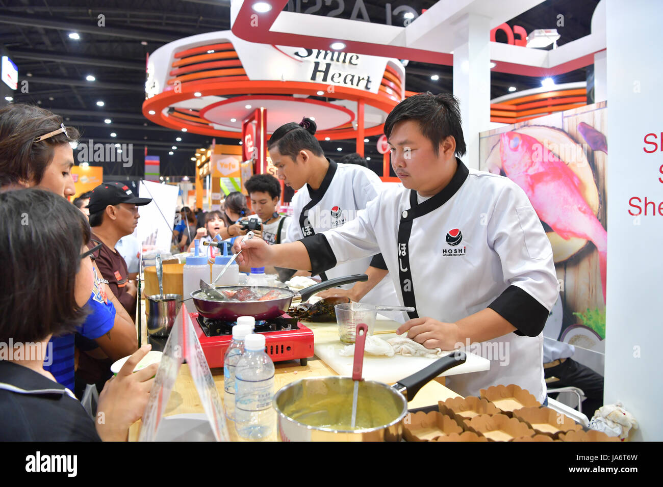 NONTHABURI - JUNE 04 : Chefs are cooking demonstrations to visitors and buyer in during exhibition of THAIFEX - World of food ASIA 2017 on June 04, 2017 in Nonthaburi, Thailand. Credit: Chatchai Somwat/Alamy Live News Stock Photo