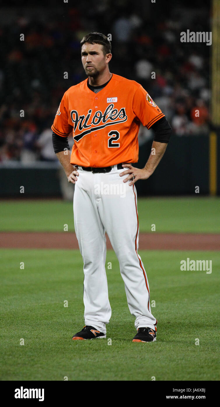 Mlb. 3rd June, 2017. Baltimore Orioles shortstop J.J. Hardy (2) during the Boston Red Sox vs Baltimore Orioles game at Orioles Park in Camden Yards in Baltimore, MD. Boston beat Baltimore 5-2. Jen Hadsell/CSM/Alamy Live News Stock Photo