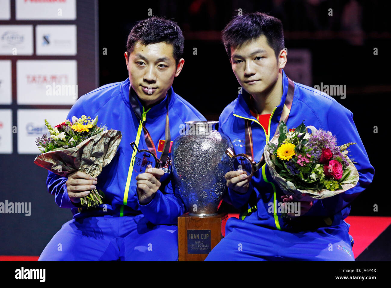 Dusseldorf, Germany. Credit: D. 4th June, 2017. Fan Zhendong & Xu Xin (CHN) Table  Tennis : 2017 World Table Tennis Championships Men's Doubles final match at  Messe Dusseldorf in Dusseldorf, Germany. Credit: