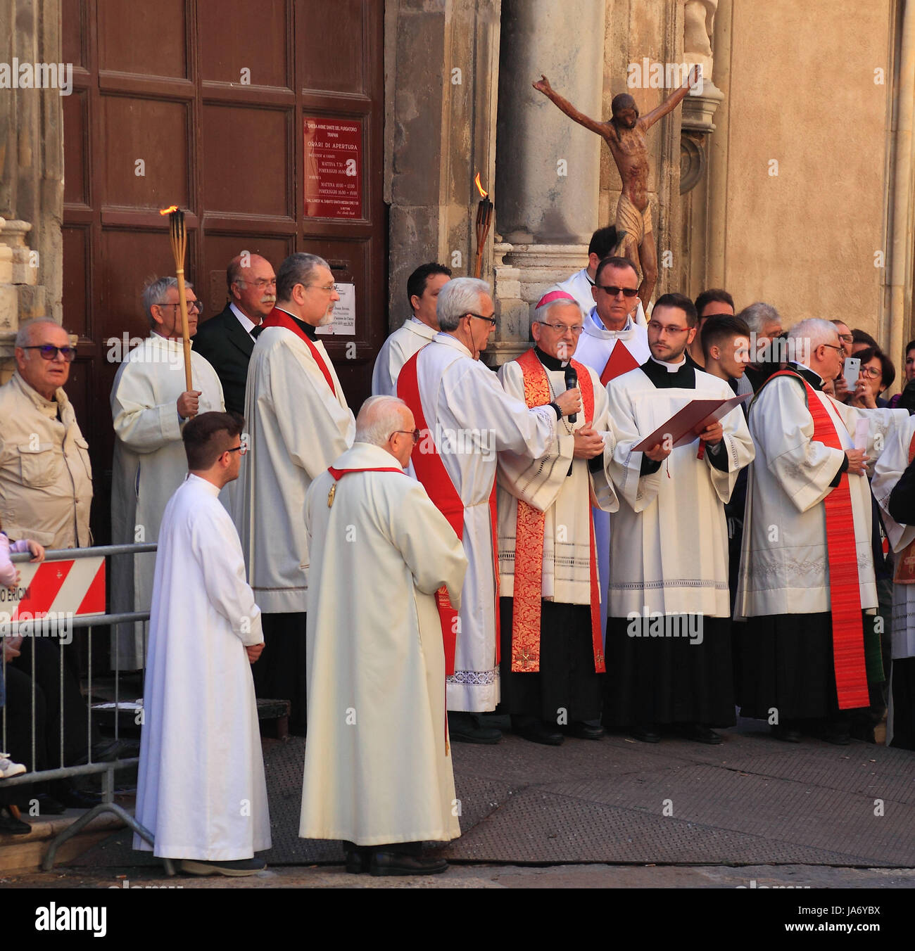 Sicily, in the old town of Trapani, groups and people during the Good Friday Mystery Procession La Processione dei Misteri, Easter procession Stock Photo