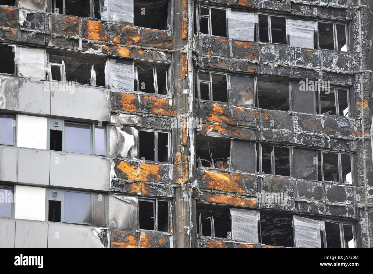 London, UK. 24 August 2017. The burned out shell of Grenfell Tower ...
