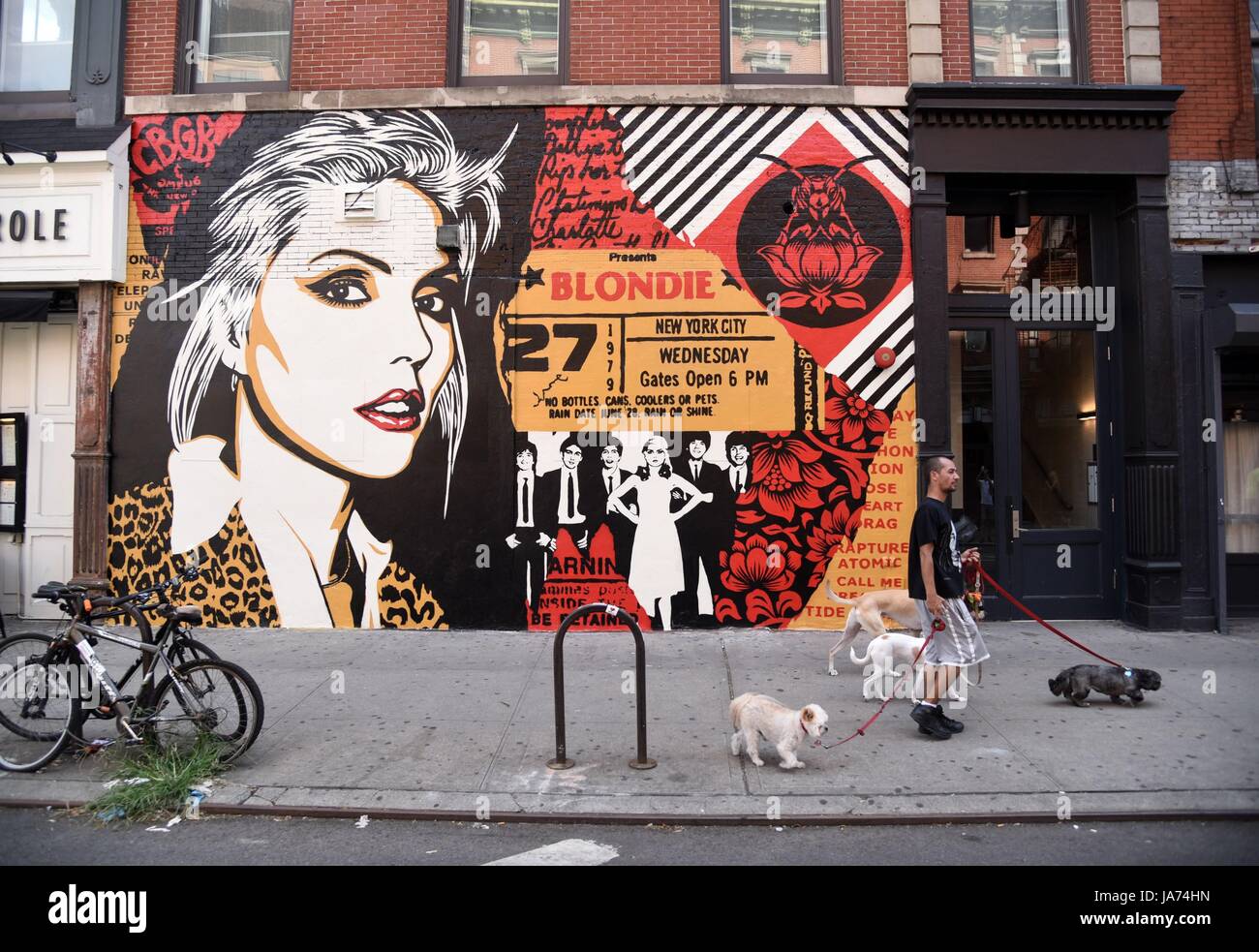 New York, USA. 24th Aug, 2017. Street Art out and about for Shepard Fairey Unveiled New Mural of Blondie's Debbie Harry, across from the old CBGB's at Bowery and Bleecker, New York, NY August 24, 2017. Credit: Everett Collection Inc/Alamy Live News Stock Photo