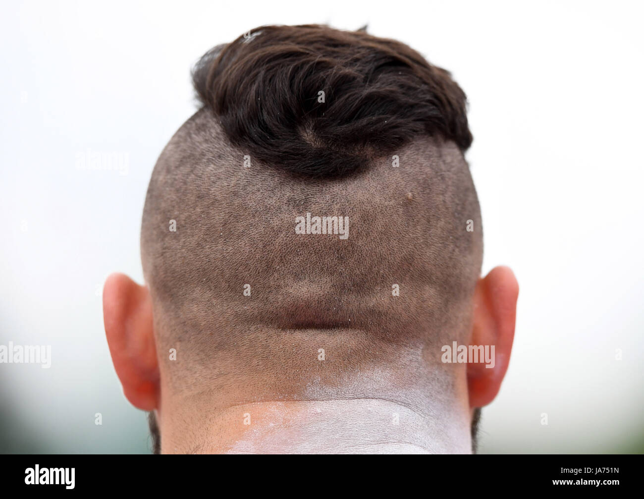 The mohawk of shot putter Konrad Bukowiecki (POL) during the Grand Prix ...
