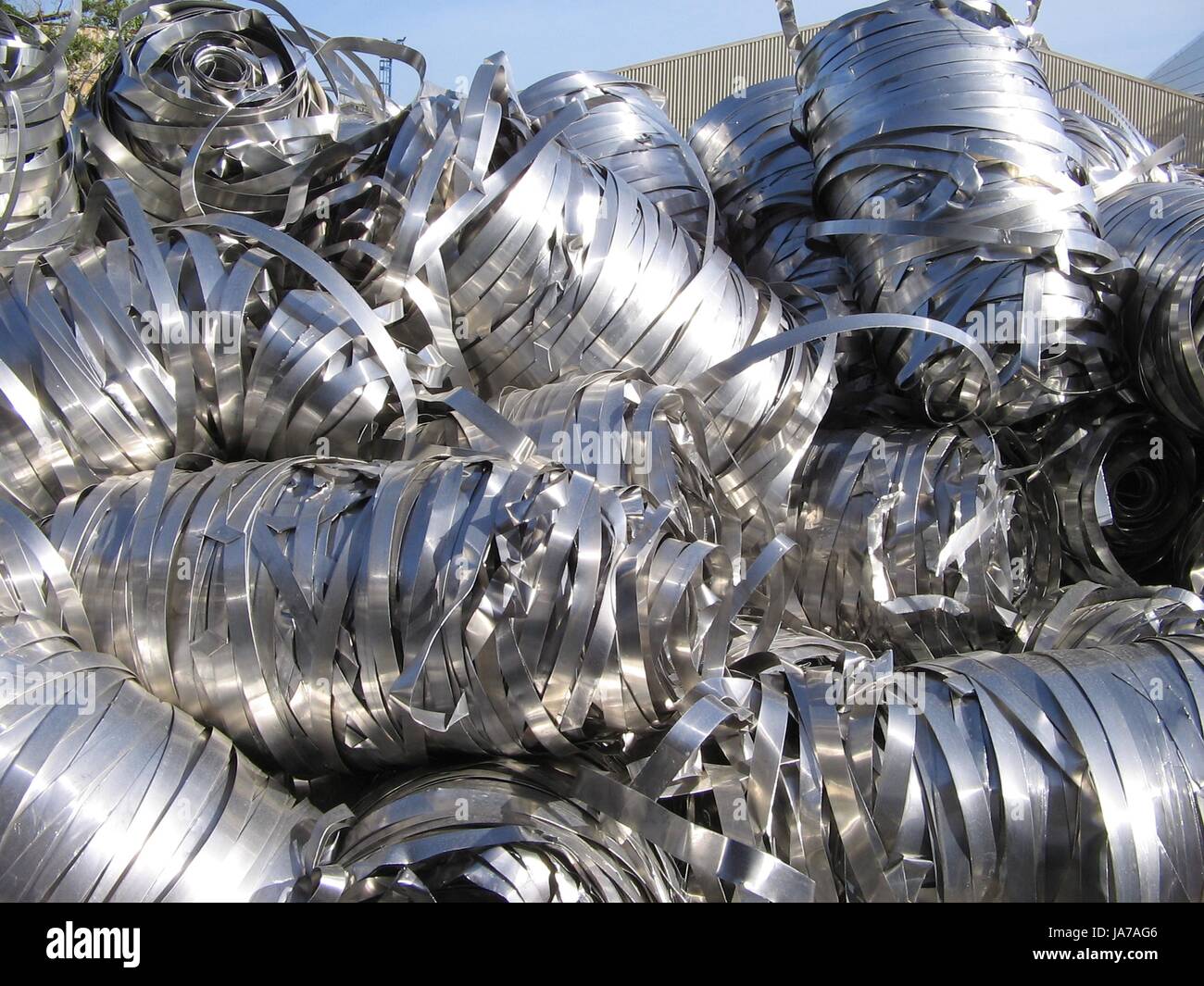 Aluminum scrap tapes for recycling. Stock Photo