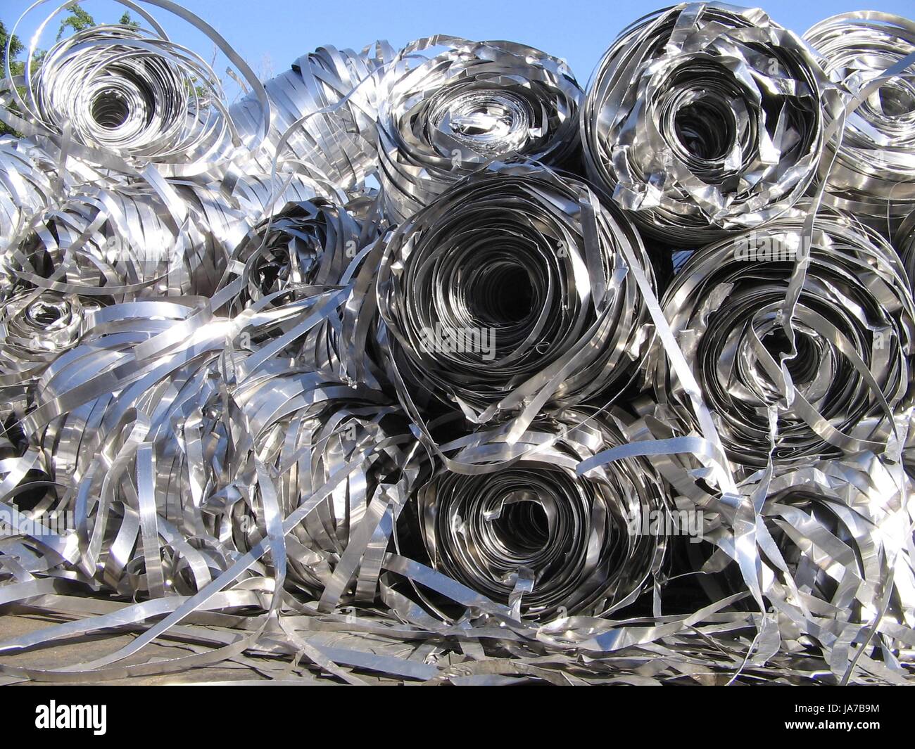 Aluminum scrap tapes for recycling. Stock Photo