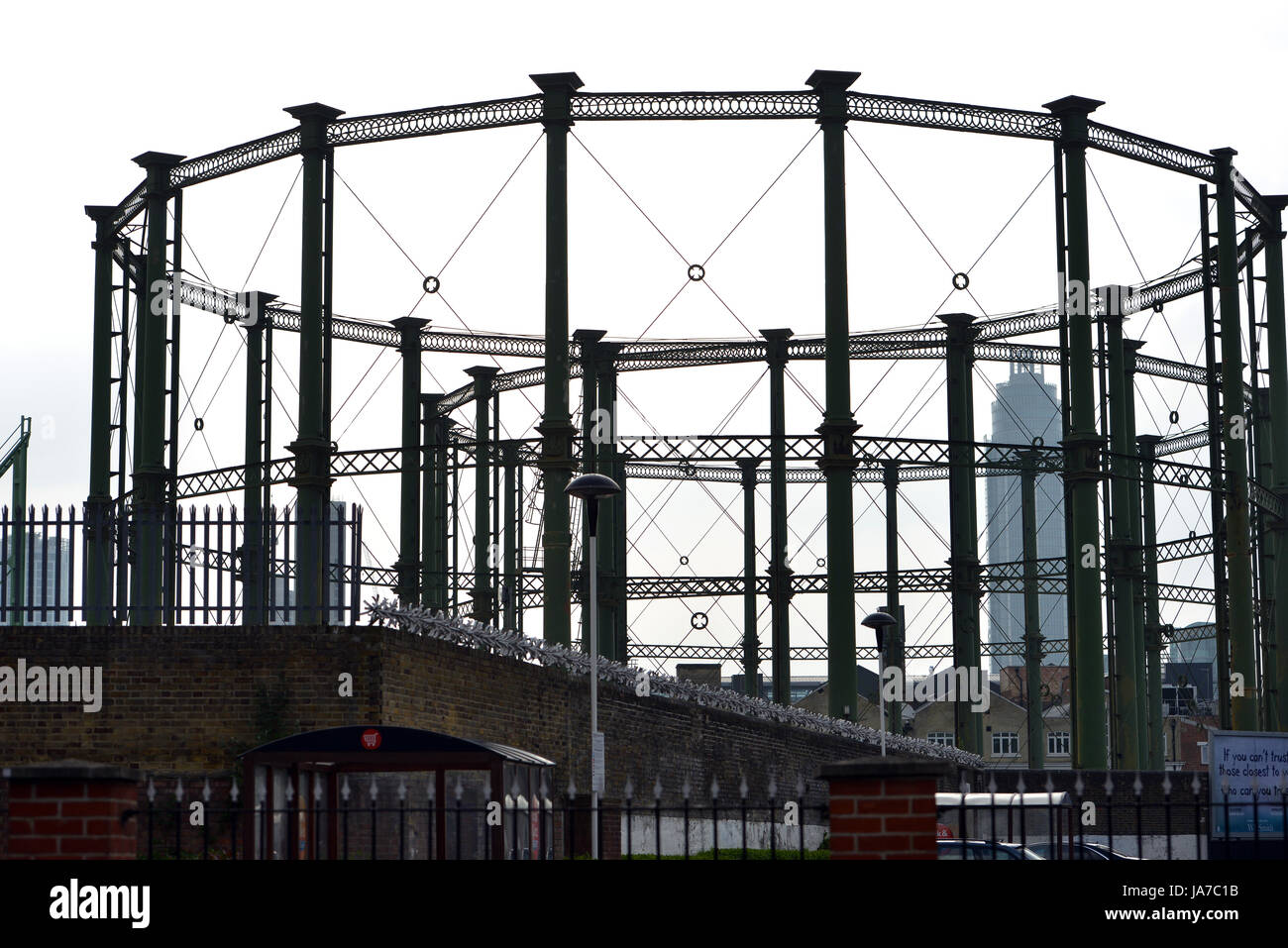 The Tower, St George Wharf in Vauxhall behinf the Oval gas holders Stock Photo