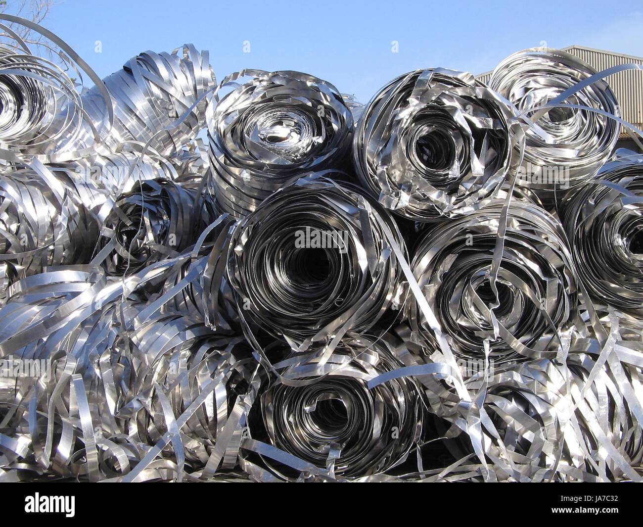 Aluminum scrap tapes for recycling. Stock Photo