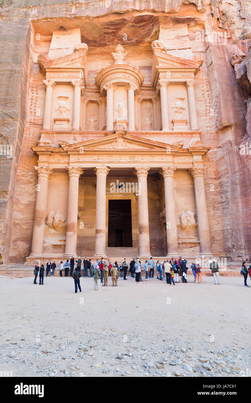 PETRA - JORDAN, FEBRUARY,21: SYmbol of Petra - Treasury Monument and plaza  in antique city on 21 February, 2012 in Petra, Jordan. Petra has been a  UNESCO World Heritage Site since 1985 Stock Photo - Alamy