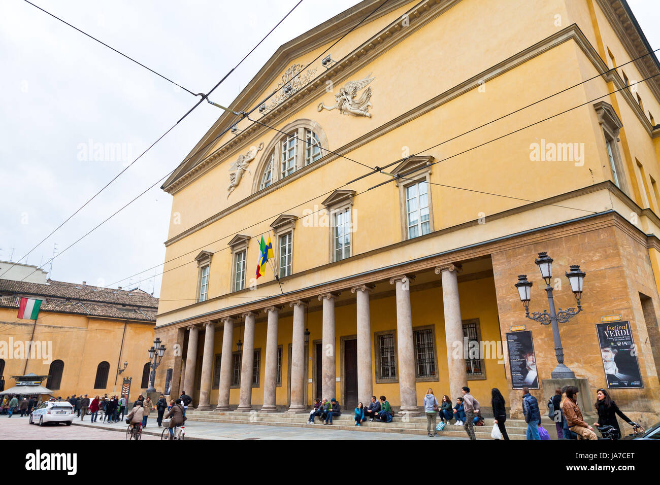 PARMA, ITALY - NOVEMBER 3: Teatro Regio di Parma - famous opera house. Since 2004 it has mounted an annual autumn 'Festival Verdi' in Parma, Italy on November 3, 2012 Stock Photo