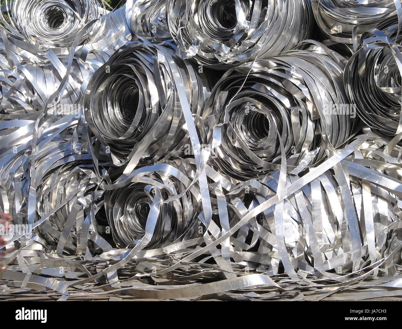 Aluminum scrap tapes for recycling. Stock Photo
