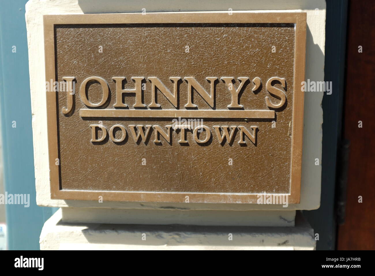 The iconic Johnny's restaurant nameplate outside the establishment in downtown Cleveland, Ohio, USA. Stock Photo