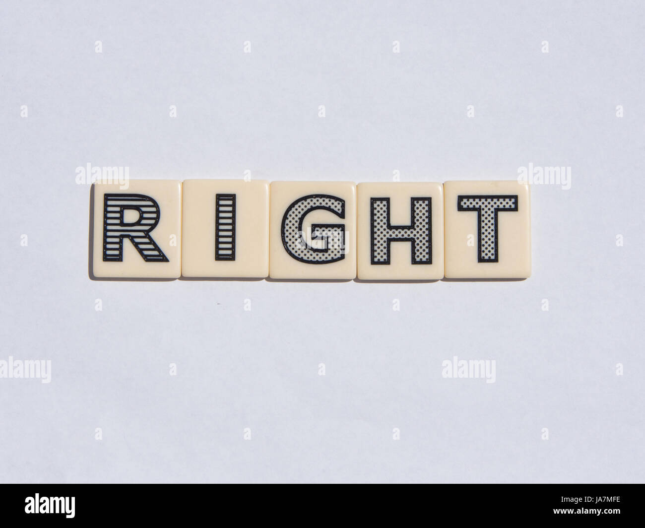 Letter tiles spelling out the word Right Stock Photo Alamy