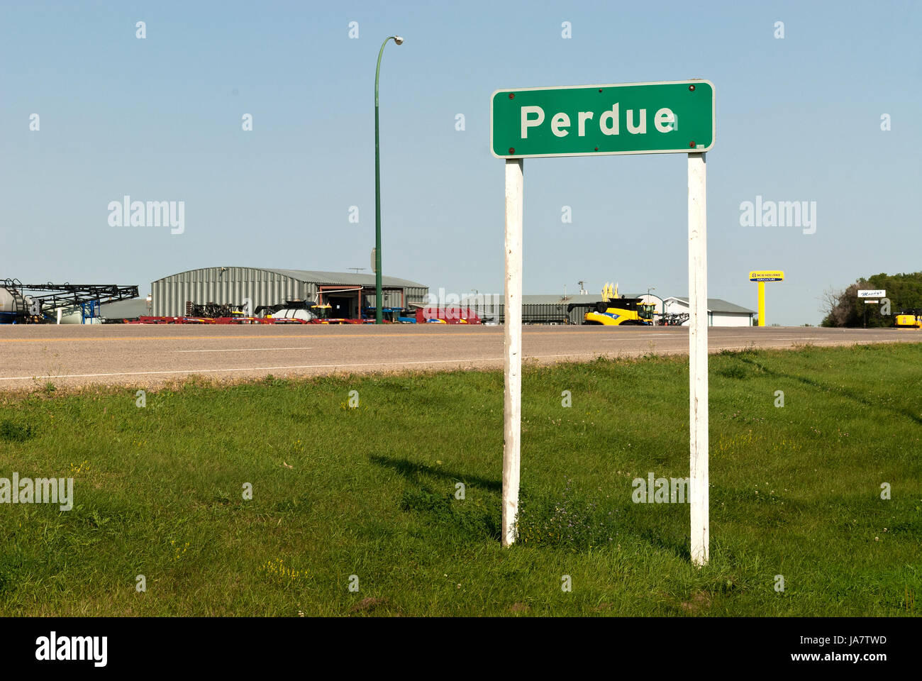 Town sign for Perdue, Saskatchewan, Canada Stock Photo