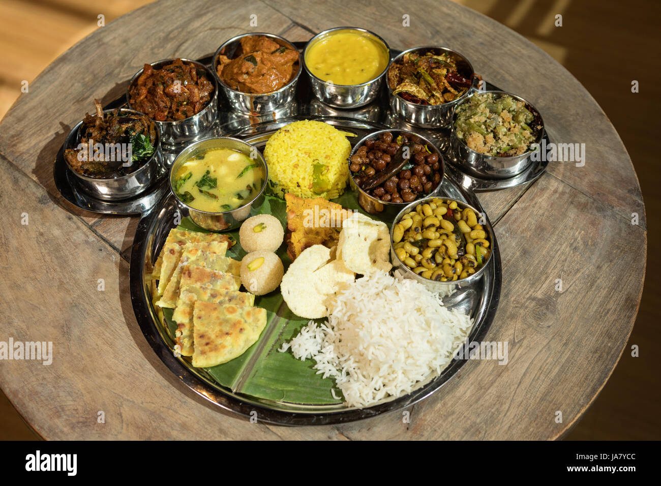 South Indian non vegetarian thali Stock Photo