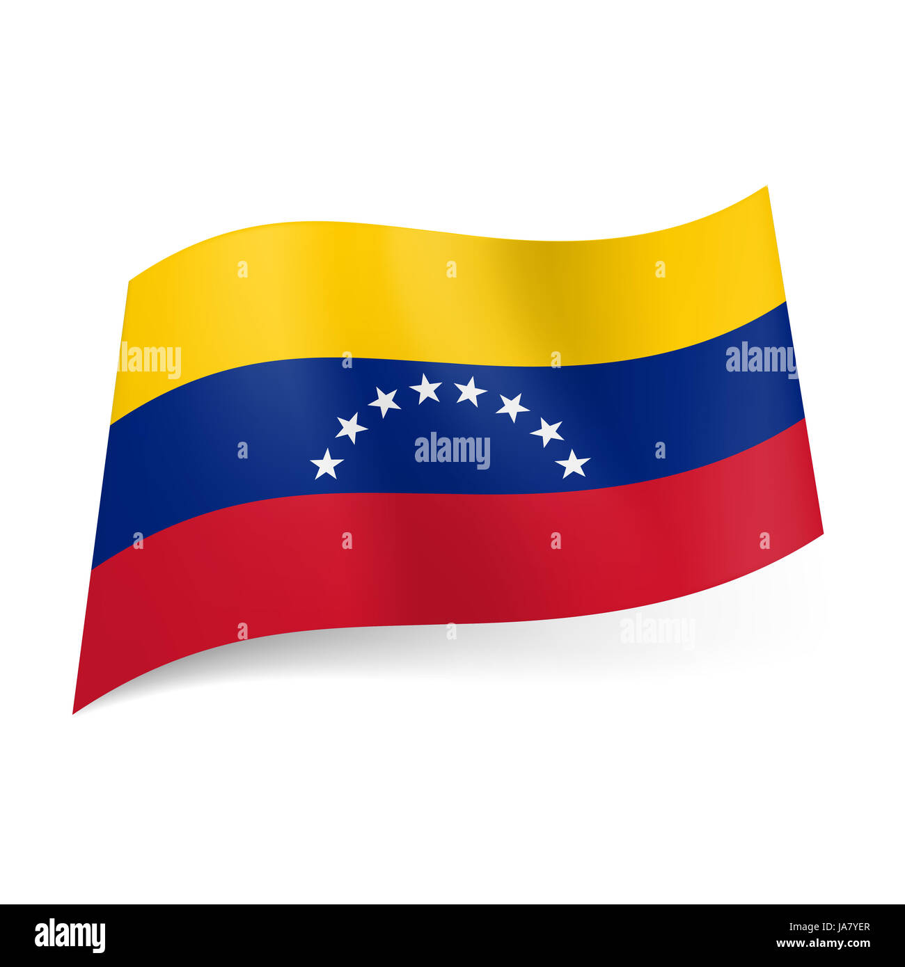 National flag of Venezuela: yellow, blue and red horizontal with semi-circle of stars on band Stock Photo -