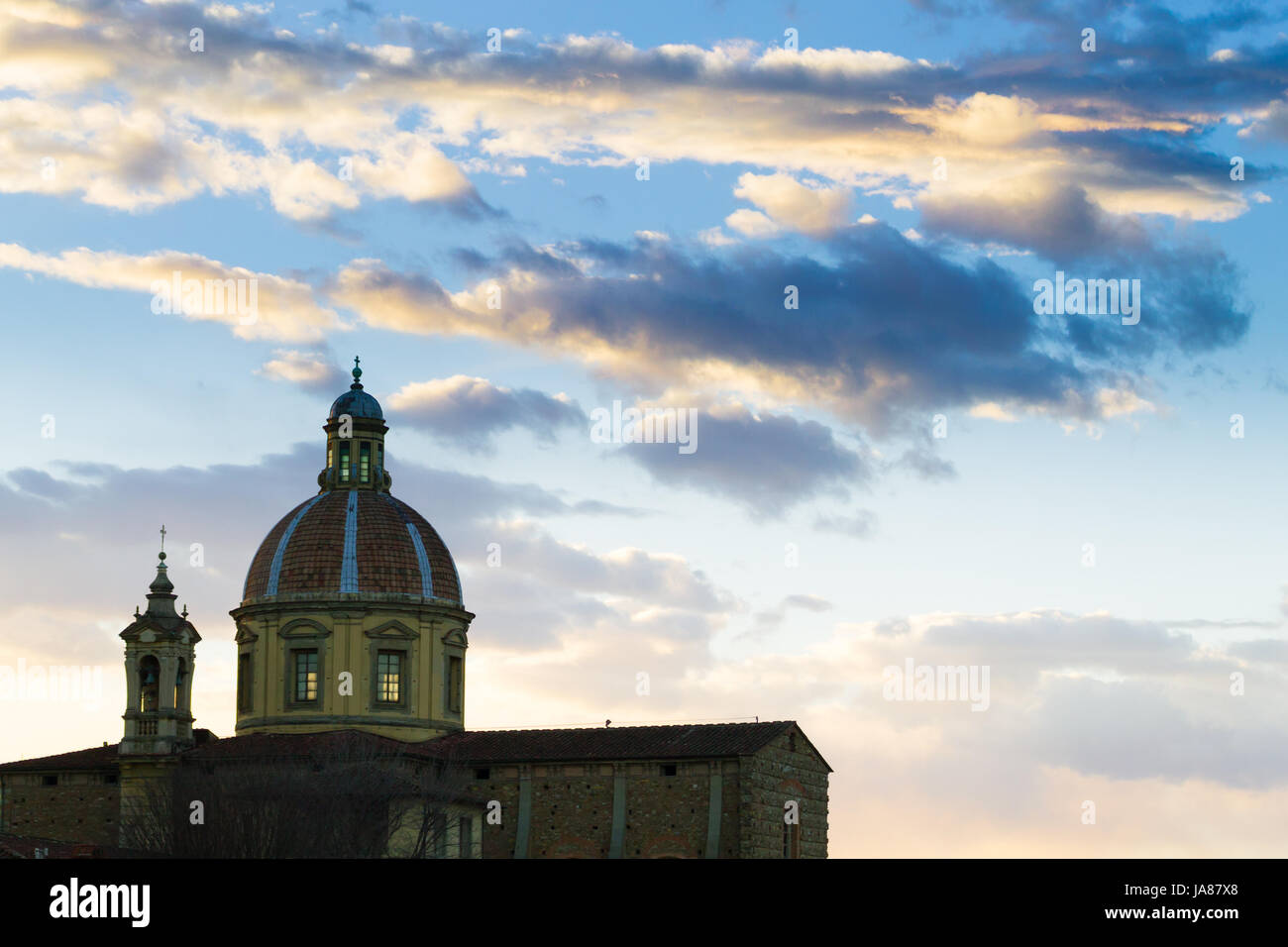 Florence view, Arno river and San Frediano church, Italian panorama, Italy Stock Photo