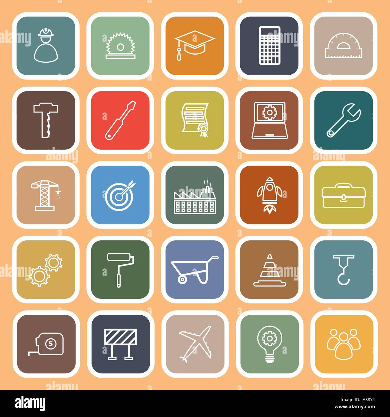 Engineering line flat icons on orange background, stock vector Stock ...