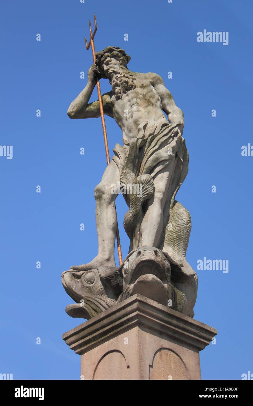 statue, sculpture, poland, trident, neptune, god, stone, fish, fishes, Stock Photo